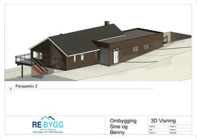 3D-visualisering (perspektiv) av en bygning med ombygging.