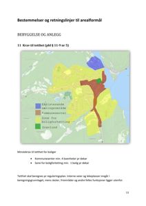 Kart som viser arealformål og bebyggelse i en kommune, inkludert zoner for boliger, næringsområder og gravlund.
