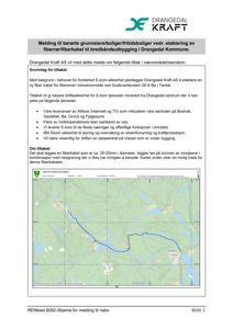 Kart over Drangedal kommune som viser en planlagt trase for fiberkabel (blå linje) gjennom etnisk terreng.