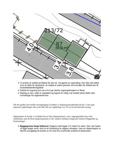 Situasjonsplan som viser tomtens form, dimensjoner (87 m²), avstander til nabotomter (3,4 m, 3,8 m) og veier (fylkesvei).