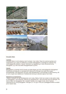 En collage av flere bilder som viser et bebyggelsesområde, inkludert en flyfoto, bilder av hus i snø, og bilder av en gate med hus.