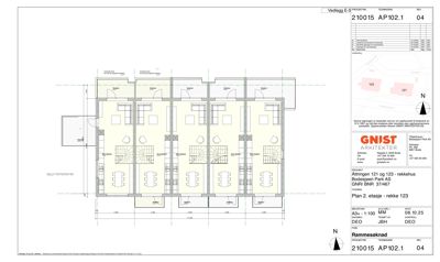 Plantegning av 2. etasje for rekkehuset i Bodesjøen Park, som viser romfordeling, dører og vinduer.