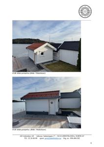 To fotografier av et pumpehus ved vannet, tatt fra ulike vinkler.