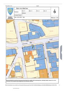 Situasjonsplan fra Bamble kommune som viser eiendomsnummer, bygninger og gater i området Kirkeveien 2.