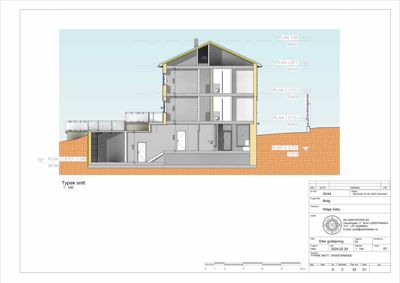 Typisk snitttegning av en bolig med etasjehøyder og nivåangivelser