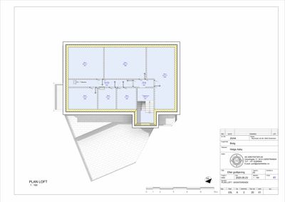 Etasjeplan for loftet (PLAN LOFT) som viser romfordeling, areal og døråpninger.