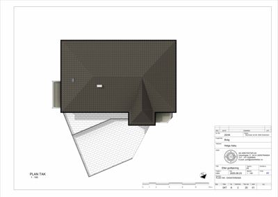 Taktegning (PLAN TAK) som viser takets form, skråning og taktekkingsmateriale.
