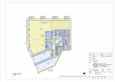 Etasjeplan (PLAN U. ETG.) som viser romfordeling, arealer og funksjoner i en bygning.