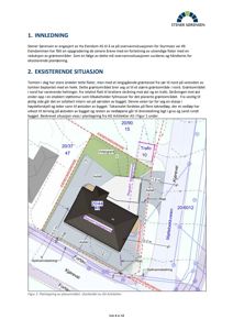 Situasjonsplan som viser eiendomsgrenser, bygningens plassering, veier og grøntområder.