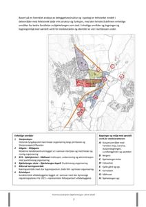Et kart over Bjørkelangen som viser bebyggelsesstruktur, enhetlige områder og bygninger med særskilt verdi for steds karakter.