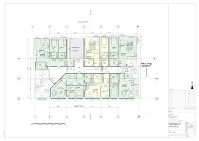 Etasjeplan for 2. etasje (BRA 2) av en bygning, som viser romfordeling, arealer og orientering.