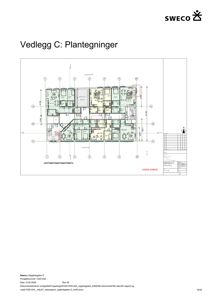 Etasjeplan (plantegning) som viser romfordeling, dimensjoner og plassering av vegg i et bygg.