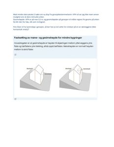 3D-illustrasjon som viser hvordan man definerer 'mønehøyde' og 'gesimshøyde' på en bygning.