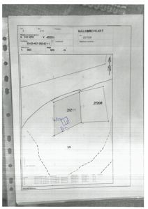 Målebrevkart som viser eiendomsgrenser (2/211, 2/208, 2/6), areal og koordinater.
