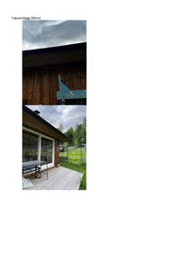 Fotografi av en takoverbygging (90cm) med utsikt mot fasade og terrasse.