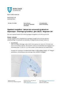 Et kartutsnitt (kartklipp) som viser et område med en blå fargetone, sannsynligvis for å illustrere et kvikkleireskred eller grunnvannsnivå. Kartet er inkludert i et mangelbrev fra Øvre Eiker kommune.
