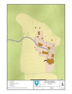 VA-kart (vann og avløp) for et område i Øvre Eiker kommune, som viser rørledninger, vannkilder og bygninger.