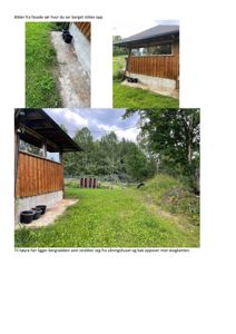 Fotografier av en bygning (våningshus) sett fra fasaden, med tilhørende tekstbeskrivelser om berggrunnen og beliggenhet.