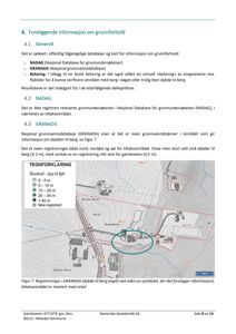 Et kart som viser grunnvannsregistreringer (GRANADA) i et område, med en markert tiltaksområde.