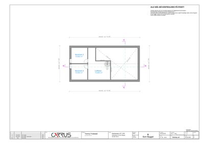 Etasjeplan for et loft eller etasje, som viser romfordeling (Soverom 3, Soverom 4, Lofthus), mål og veggposisjon.