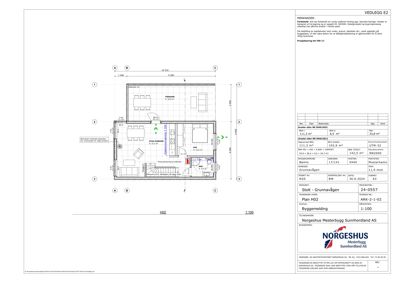 Etasjeplan (H02) som viser romfordeling, dimensjoner og arealoppdeling for en bolig.