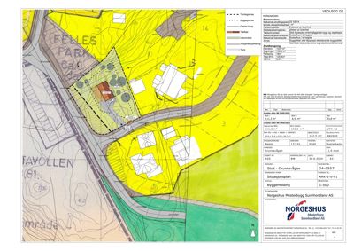 Situasjonsplan som viser tomtens beliggenhet, grenser, eksisterende og planlagt bebyggelse, samt tekniske data om arealet.