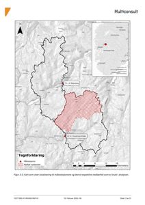 Kart som viser lokaliseringskart over nedbørsfeltet for målestasjonene i Hardangervidda.