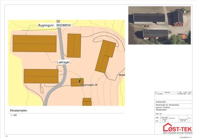 Situasjonsplan som viser tomtens beliggenhet, nabobebyggelse og veiforhold.