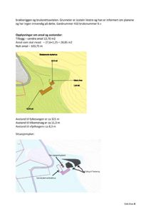 Situasjonsplan som viser tomtens beliggenhet i forhold til omgivelsene, inkludert eksisterende og nytt skytterhus, parkeringsfylling og vann. Planen inneholder også tekst om arealopplysninger og avstander til veier.