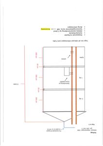 En teknisk tegning som viser et snitt av en bygning med mål og konstruksjonsdetaljer.