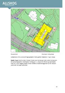 Situasjonskart som viser bygningens plassering på tomten i forhold til nabolag og terreng.