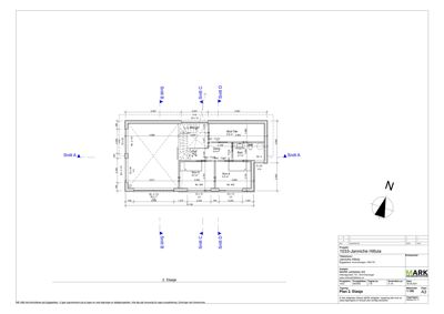 Etasjeplan (2. Etasje) som viser romfordeling, stueplan og snittlinjer.