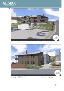 To 3D-visualiseringer (renderinger) av et planlagt hus, vist fra vest og sør.