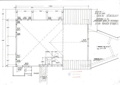 Plantegning av 2. etasje (lofietasje) for Sjøbu Kolonial Vallø, med romfordeling, dører, vinduer og mål.