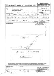 Situasjonsplan for et saniteranlegg (Vallev 1000) med angitte mål og plassering.