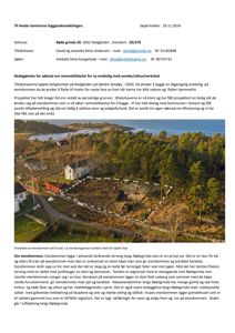 Dronefotografi av eiendom med ei eksisterande hus og ei markert tomtegrense (hvit stipellinje).