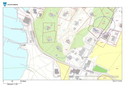 Kommunalt kart (Kartverket) som viser topografi, vegnett, bebyggelse og eiendomsinndeling i Hvaler kommune.