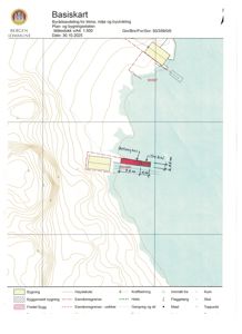 Basiskart (situasjonsplan) som viser eiendomsgranser, høydekoter, eiendomsnummer og bygningsplassering.