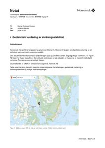 Et kart over en tomt i Filtjær kommune som viser adressen Dalfjordvegen 223 og en markert skråning.
