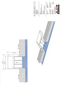 Tegning som viser detaljert oppriss av en rampe med dimensjoner og konstruksjonsdetaljer.