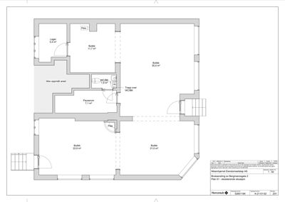 Etasjeplan (situasjonsplan) som viser romfordeling, arealer og funksjoner i en bygning.