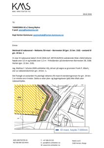 Situasjonsplan som viser eiendomsgranser, tomtelengder og plassering av en planlagt ID-mast.