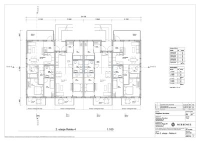 Etasjeplan for 2. etasje i Rekke 4 av en boligblokk, med romfordeling, mål og arealoppsett.