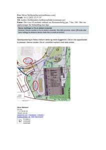 Situasjonsplan som viser tomt, bygning (Rekker 4), veier og opparbeidet gjesteparkering markert med røde sirkler.