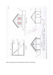 Tegning som viser fasadeopprikk (Nord- og Sydvendte fasade) og en generelt plan for en garasje.