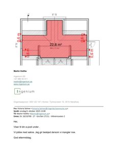 Etasjeplan eller romplan som viser romfordeling, mål (f.eks. 22,8 m²) og veggtykkelse.
