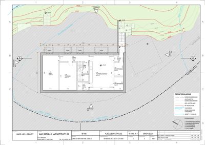 Etasjeplan for kjelleretasje som viser romfordeling, dimensjoner og høyder.