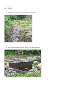 To fotografier som viser en bekke og et vannløp med steiner og vegetasjon, inkludert en betongmur.