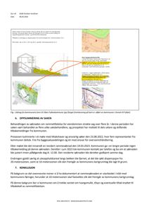 Bildet viser en utskrift fra et kommunalt brev som inneholder en kartutsnitt (situasjonsplan) med overlagte røde linjer som illustrerer et utvalg av arealer langs vassdraget.