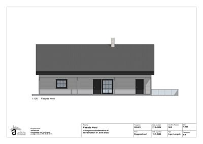 Fasadetegning (opprikk) av bygningen sett fra nord.
